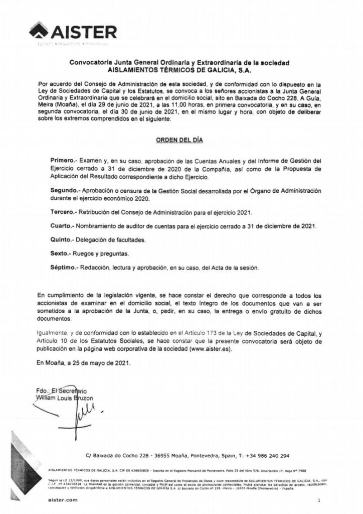 Convocatoria Junta General 2021